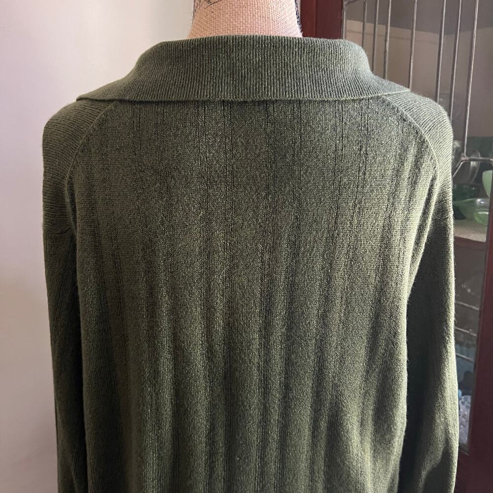 Vintage 90s Olive Button Collar Sweater Mens L Polo Cozy Minimalist - Picture 7 of 17